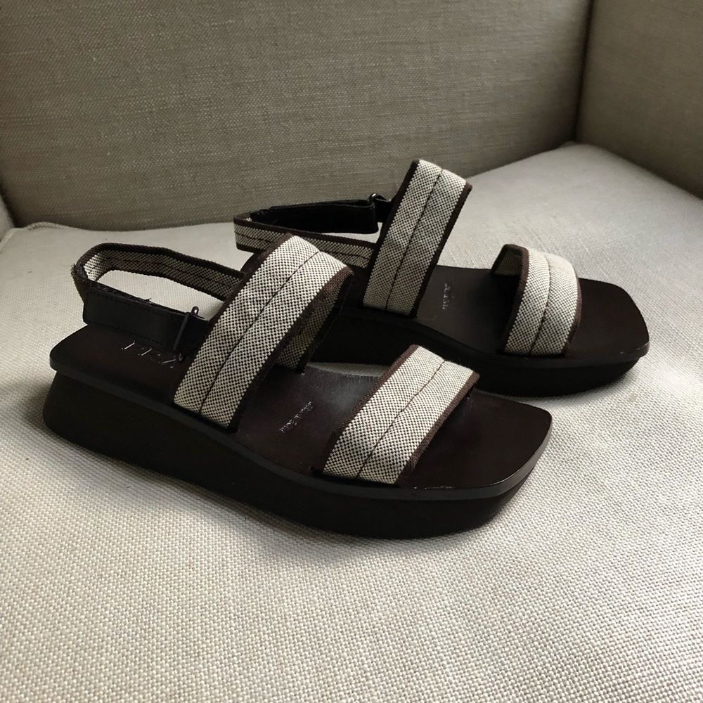 Prada Sandals Platform Brown Hemp Sporty US 6 w Shoebox